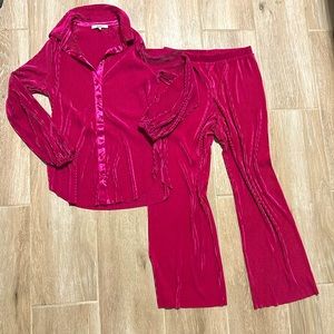 Hot Pink Pleated Comfy Pant Suit Set
